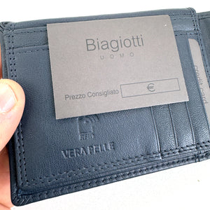Portafoglio vera pelle uomo firmato BIAGIOTTI porta carte ribaltina morbido