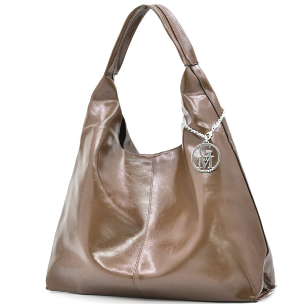 La Mattea - Borsa donna firmata Gyoiamea a sacco hono in similpelle lucida mono manico