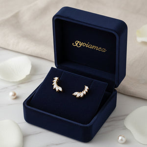 Orecchini Rampicanti Ear Climber a Foglia con Zirconi Marquise