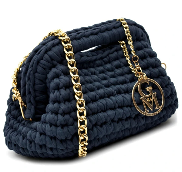 La Giusy - Borsa clutch bag firmata fatta a mano borsetta chiusura a molla uncinetto fettuccia