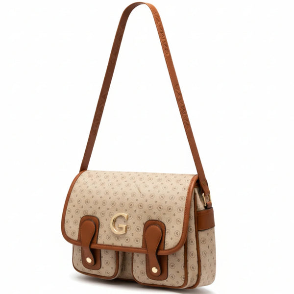 Borsa firmata GAMAYA dimensione grande vintage platta cinghie tracolla donna logo fantasia logata