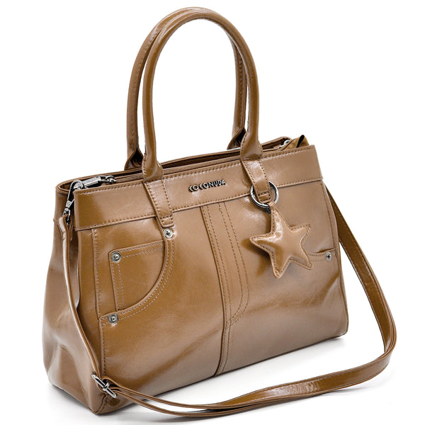 Borsa bauletto biker firmato COCONUDA donna spalla a tracolla simil pelle effetto lucido vintage