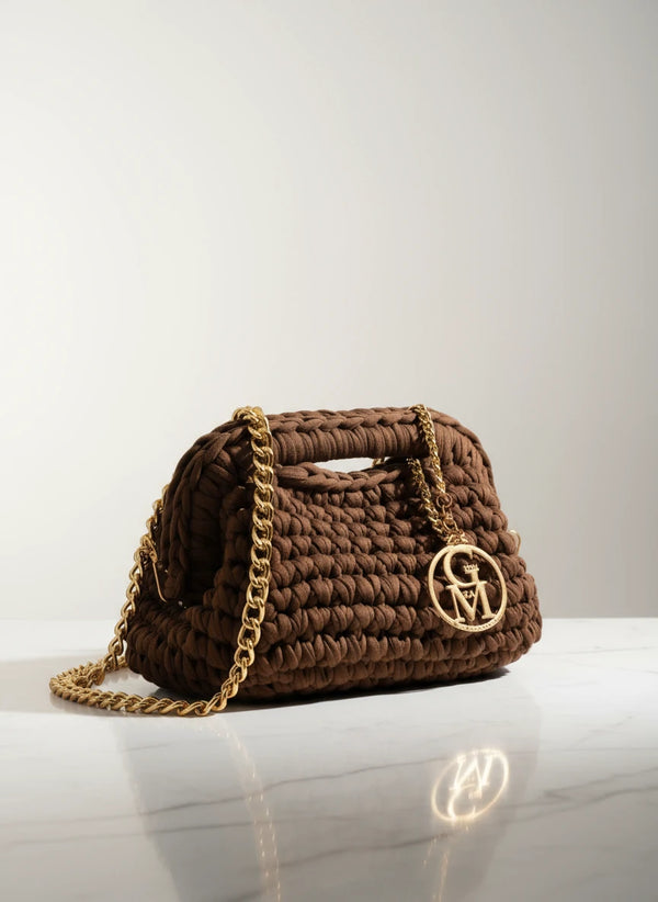 La Giusy - Borsa clutch bag firmata fatta a mano borsetta chiusura a molla uncinetto fettuccia