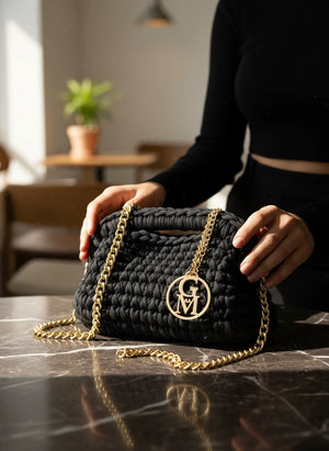 La Giusy - Borsa clutch bag firmata fatta a mano borsetta chiusura a molla uncinetto fettuccia