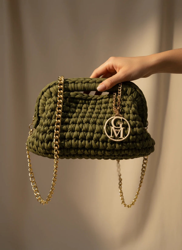 La Giusy - Borsa clutch bag firmata fatta a mano borsetta chiusura a molla uncinetto fettuccia