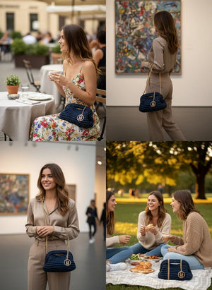 La Giusy - Borsa clutch bag firmata fatta a mano borsetta chiusura a molla uncinetto fettuccia