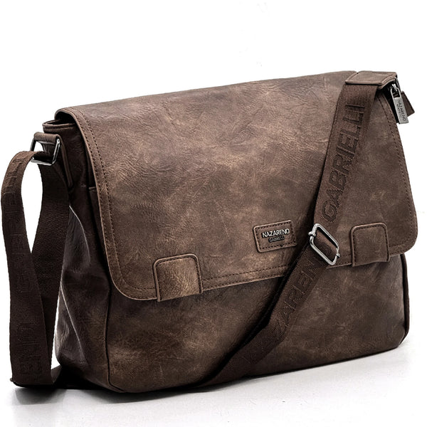 Nazareno Gabrielli - Borsa a tracolla multi tasche messenger postina capiente platta simil pelle grande