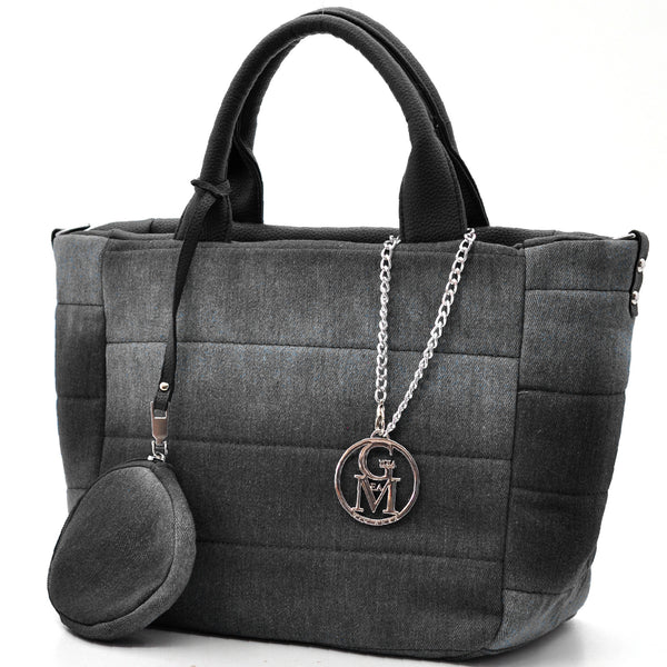 Borsa La Squisita jeans trapuntata capiente shopping spalla tracolla