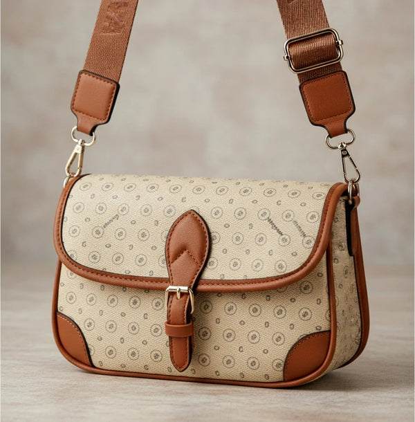 Borsa firmata GAMAYA dimensione piccola vintage platta cinghia tracolla donna logo fantasia logata borsetta