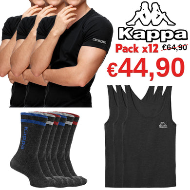 12 Pack NERO Kappa NERA t-shirt canotta maglia mezza manica calza polpaccio cotone slim fit intimo casual