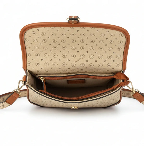 Borsa firmata GAMAYA dimensione piccola vintage platta cinghia tracolla donna logo fantasia logata borsetta