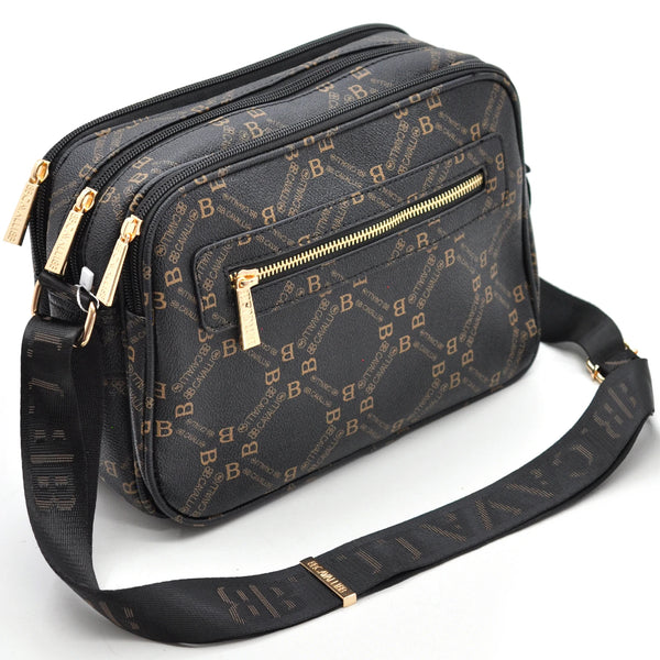 Borsa tracolla firmata originale B.Cavalli eco pelle 6 tasche zip pregiata tasche con cerniera fantasia logata