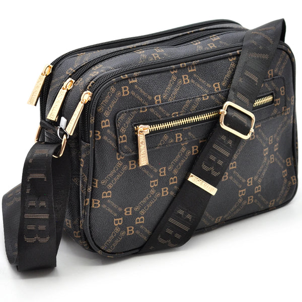 Borsa tracolla firmata originale B.Cavalli eco pelle 6 tasche zip pregiata tasche con cerniera fantasia logata