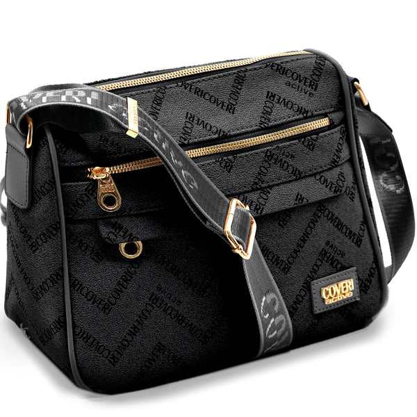 Borsa tracolla firmata COVERI ACTIVE in simil pelle pregiata tasche con cerniera fantasia logata originale