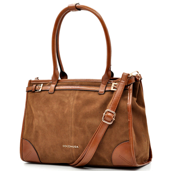 Borsa bauletto firmato COCONUDA donna spalla a tracolla simil pelle effetto camoscio scamosciata vintage