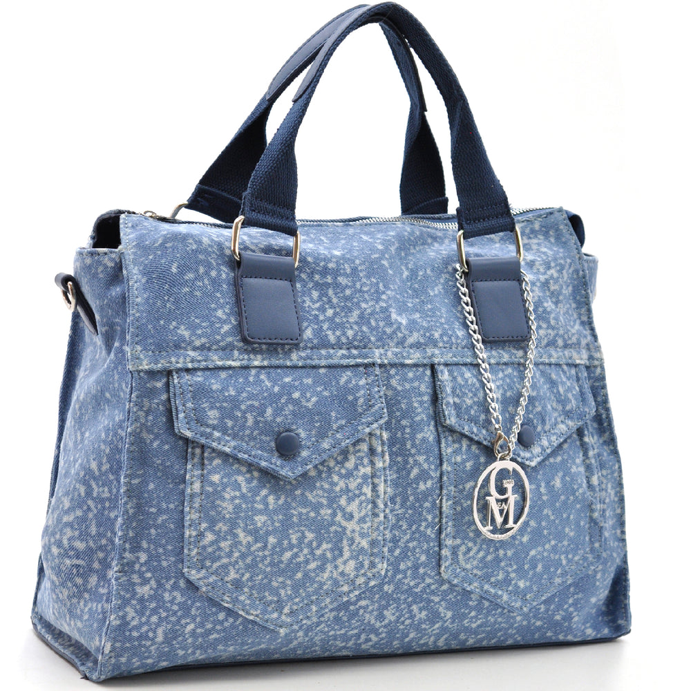 Borsa La Positano jeans trapuntata capiente shopping spalla tracolla trapuntata tasche frontali