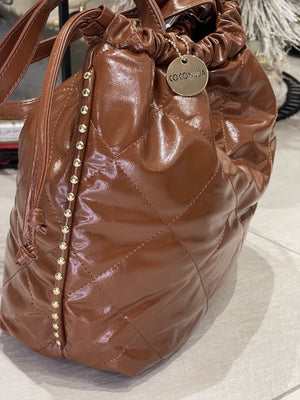 Borsa a 2in1 shopping sacco firmata COCONUDA donna spalla a tracolla simil pelle trapuntata riccio laccio