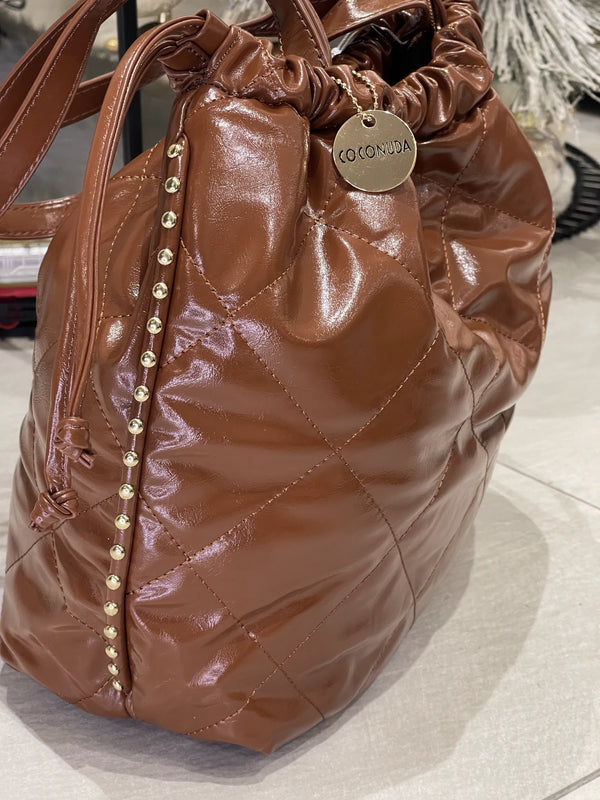 Borsa a 2in1 shopping sacco firmata COCONUDA donna spalla a tracolla simil pelle trapuntata riccio laccio