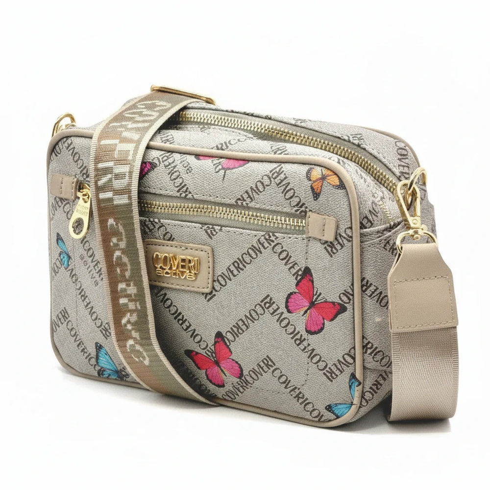 Borsa firmata Coveri active borsetta donna logo zip tracolla fantasia piccola limited edition farfalle