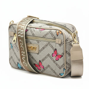 Borsa firmata Coveri active borsetta donna logo zip tracolla fantasia piccola limited edition farfalle