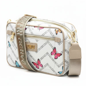 Borsa firmata Coveri active borsetta donna logo zip tracolla fantasia piccola limited edition farfalle