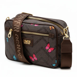 Borsa firmata Coveri active borsetta donna logo zip tracolla fantasia piccola limited edition farfalle