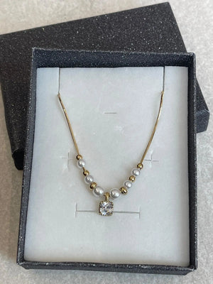 Collana Punto Luce con Perle in Acciaio Inossidabile - Girocollo Regolabile Oro e Argento