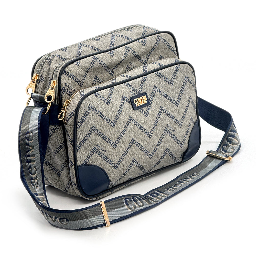 Borsa tracolla firmata COVERI ACTIVE in simil pelle pregiata tasche con cerniera fantasia logata originale toppe