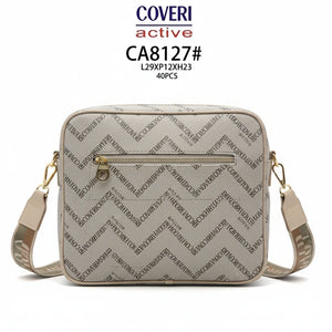 Borsa firmata Coveri active borsetta donna logo zip tracolla fantasia farfalle grande multi tasche limited edition