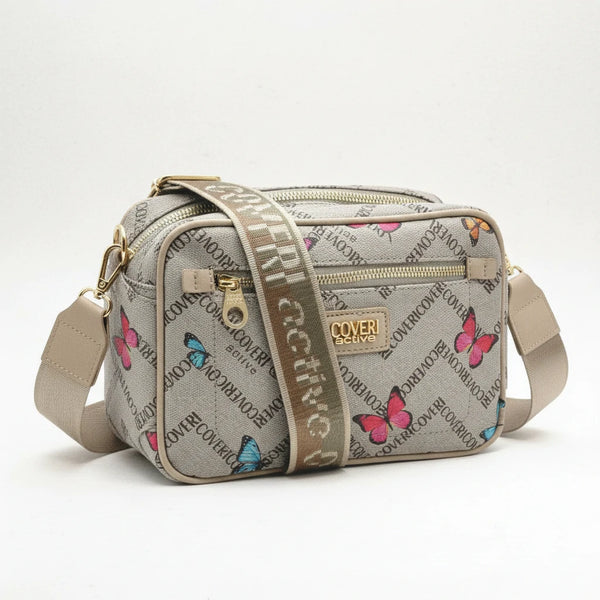 Borsa firmata Coveri active borsetta donna logo zip tracolla fantasia piccola limited edition farfalle
