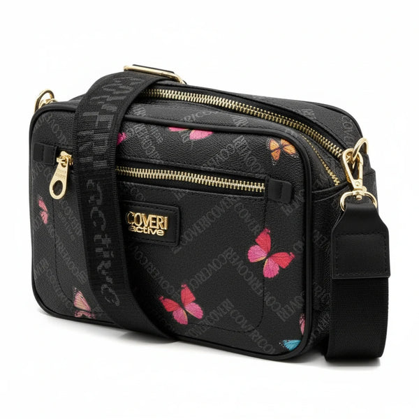 Borsa firmata Coveri active borsetta donna logo zip tracolla fantasia piccola limited edition farfalle
