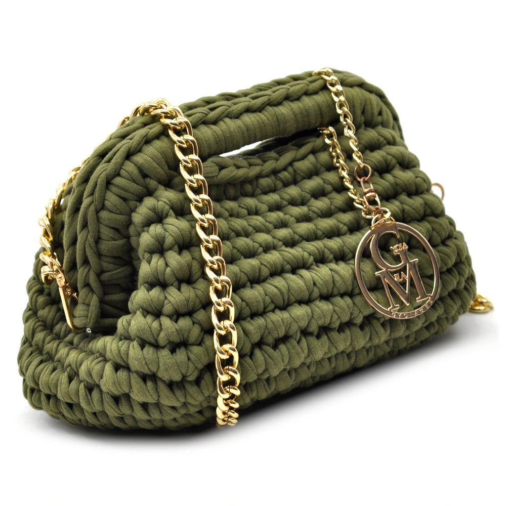 La Giusy - Borsa clutch bag firmata fatta a mano borsetta chiusura a molla uncinetto fettuccia