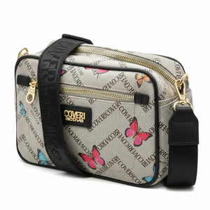 Borsa firmata Coveri active borsetta donna logo zip tracolla fantasia piccola limited edition farfalle