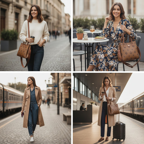 Borsa tote shopping firmata COVERI WORLD a tracolla elegante casual simil pelle logo fantasia