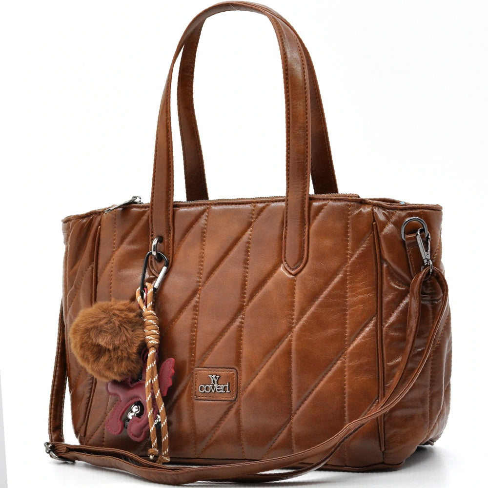 Borsa + OMAGGIO charms bauletto biker firmato YYCOVERI donna spalla a tracolla simil pelle trapuntata effetto lucido