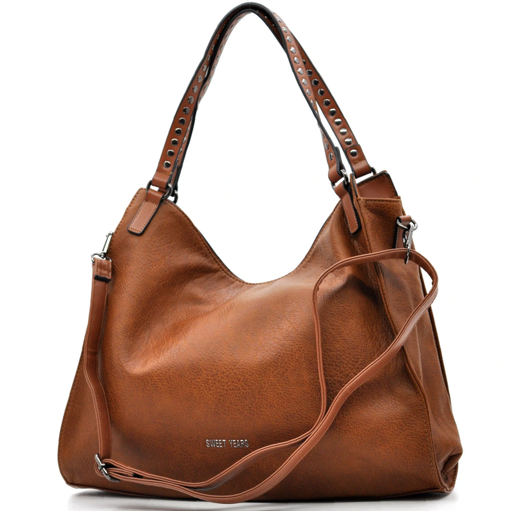 Borsa a sacco firmato SWEET YEARS Colletion donna spalla a tracolla simil pelle shopping borchie