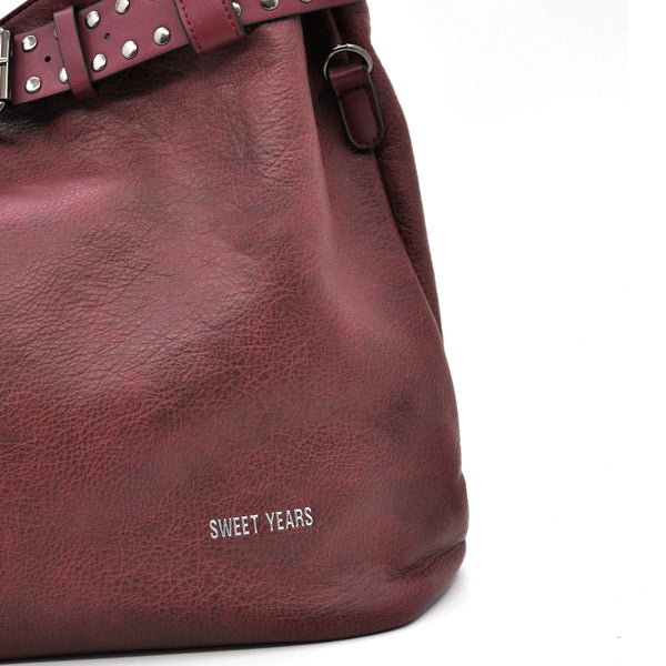 Borsa a sacco shopping firmato SWEET YEARS donna spalla a tracolla simil pelle shopping borchie cintura