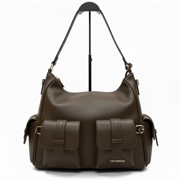 Borsa a sacco multi tasche firmato COCONUDA Colletion donna spalla a tracolla simil pelle