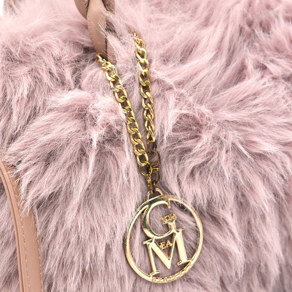 La Melinda- Borsa firmata Gyoiamea in eco pelliccia morbida teddy pelo manici intrecciati