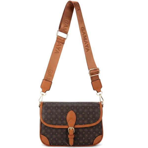 Borsa firmata GAMAYA dimensione piccola vintage platta cinghia tracolla donna logo fantasia logata borsetta