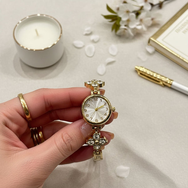 Orologio Gioiello "Ninfea" Gold con Motivi Floreali e Cristalli