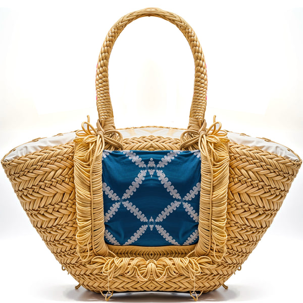 La Borsa Amélie – Borsa Coffa Donna in Paglia Naturale Traforata jeans Grande Vimini Mare Spiaggia Palma Decorata