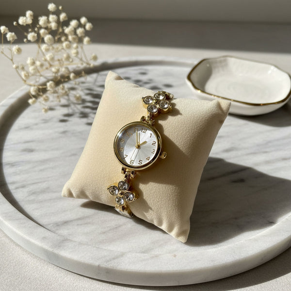 Orologio Gioiello "Ninfea" Gold con Motivi Floreali e Cristalli