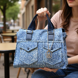 Borsa La Positano jeans trapuntata capiente shopping spalla tracolla trapuntata tasche frontali