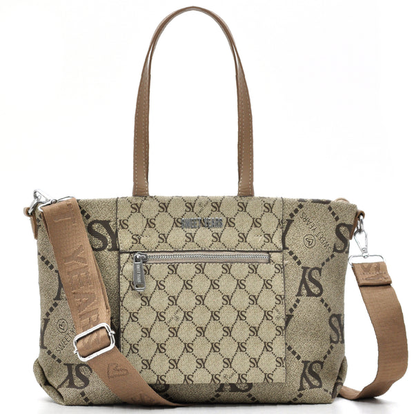 Borsa firmata Sweet Years in simil pelle pregiata tote shopping con tracolla e spalla