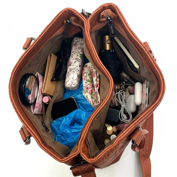 Borsa shopping donna SWEET YEARS in simil pelle pregiata tasche con cerniera fantasia logata trapuntata