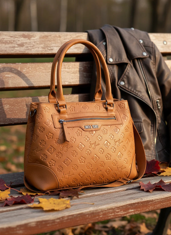 Borsa shopping donna SWEET YEARS in simil pelle pregiata tasche con cerniera fantasia logata trapuntata