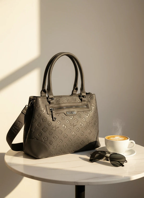 Borsa shopping donna SWEET YEARS in simil pelle pregiata tasche con cerniera fantasia logata trapuntata