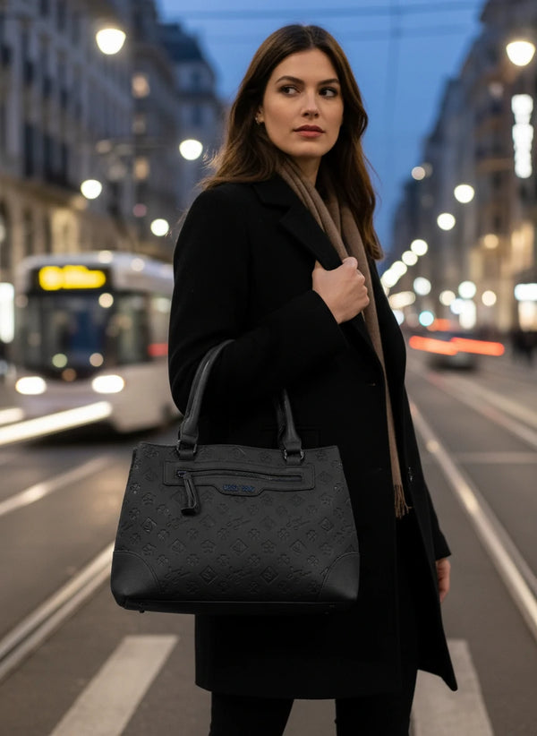 Borsa shopping donna SWEET YEARS in simil pelle pregiata tasche con cerniera fantasia logata trapuntata