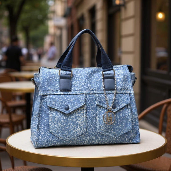 Borsa La Positano jeans trapuntata capiente shopping spalla tracolla trapuntata tasche frontali